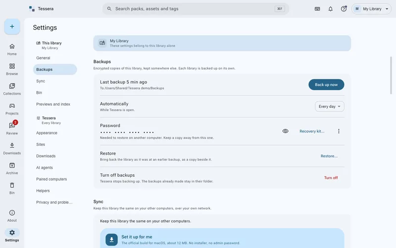 The backup settings: where the encrypted copies go and when they are made.
